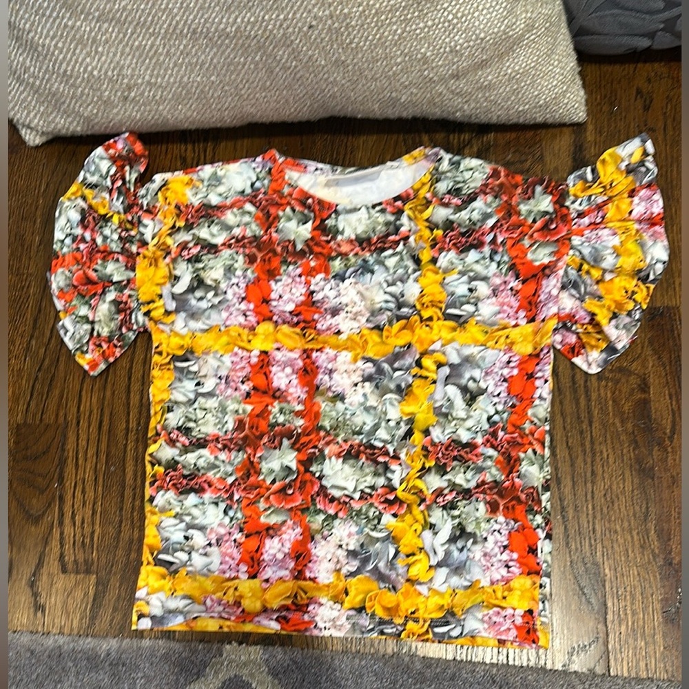 Molo Red and Yellow Ruffle Sleeve Blouse